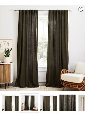 West Elm Olive Green 100% flax linen Curtain Panels set of (8) like new